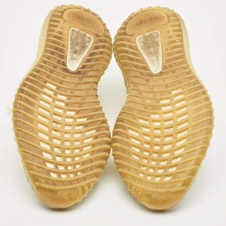 Pre Owned Yeezy x Adidas Light Yellow Knit Fabric Boost 350 V2 Butter Sneakers Size 43 1/3