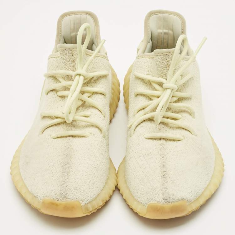 Pre Owned Yeezy x Adidas Light Yellow Knit Fabric Boost 350 V2 Butter Sneakers Size 43 1/3