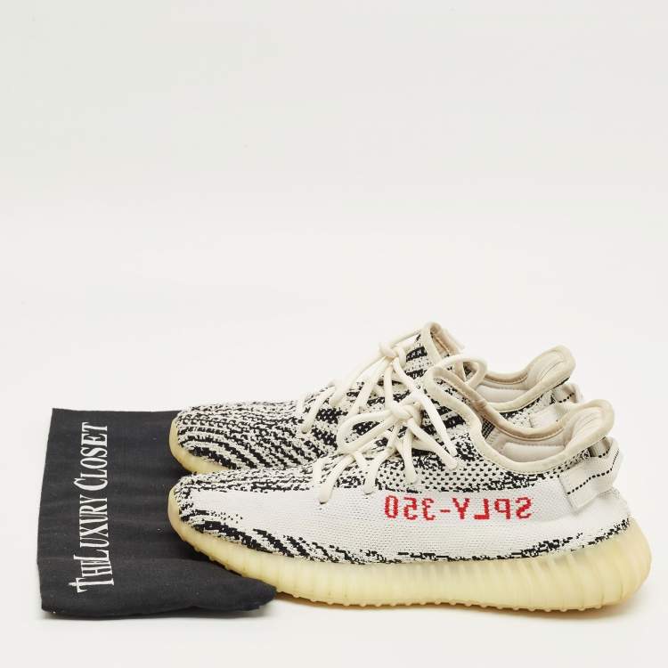 Pre Owned Yeezy x Adidas White/Black Knit Fabric Boost 350 V2 Zebra Sneakers Size 41 1/3