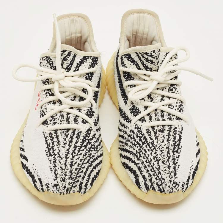 Pre Owned Yeezy x Adidas White/Black Knit Fabric Boost 350 V2 Zebra Sneakers Size 41 1/3