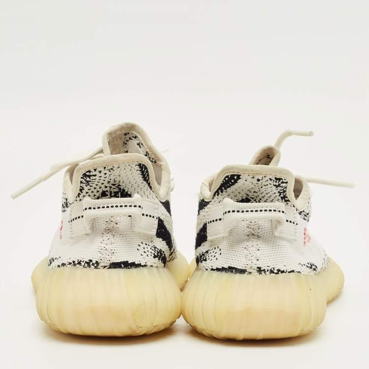 Pre Owned Yeezy x Adidas White/Black Knit Fabric Boost 350 V2 Zebra Sneakers Size 41 1/3