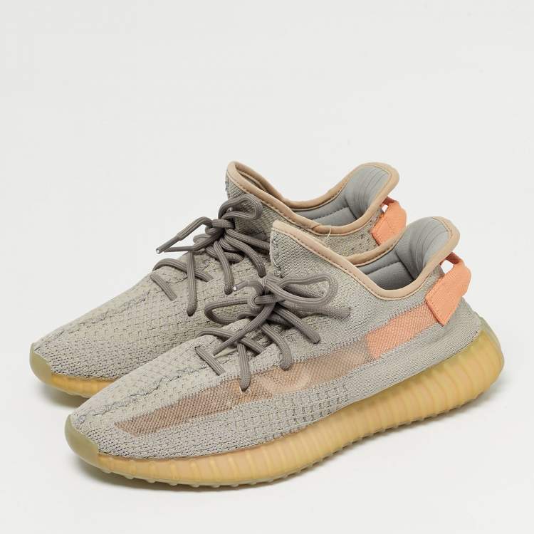 Pre Owned Yeezy x Adidas Grey Knit Fabric Boost 350 V2 Low Top Sneakers Size 41.5