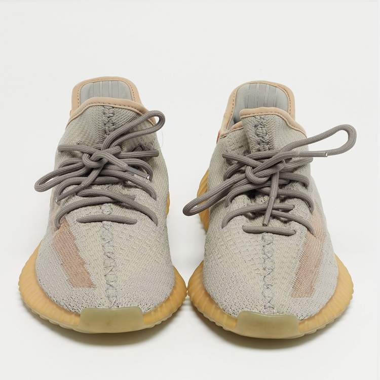 Pre Owned Yeezy x Adidas Grey Knit Fabric Boost 350 V2 Low Top Sneakers Size 41.5