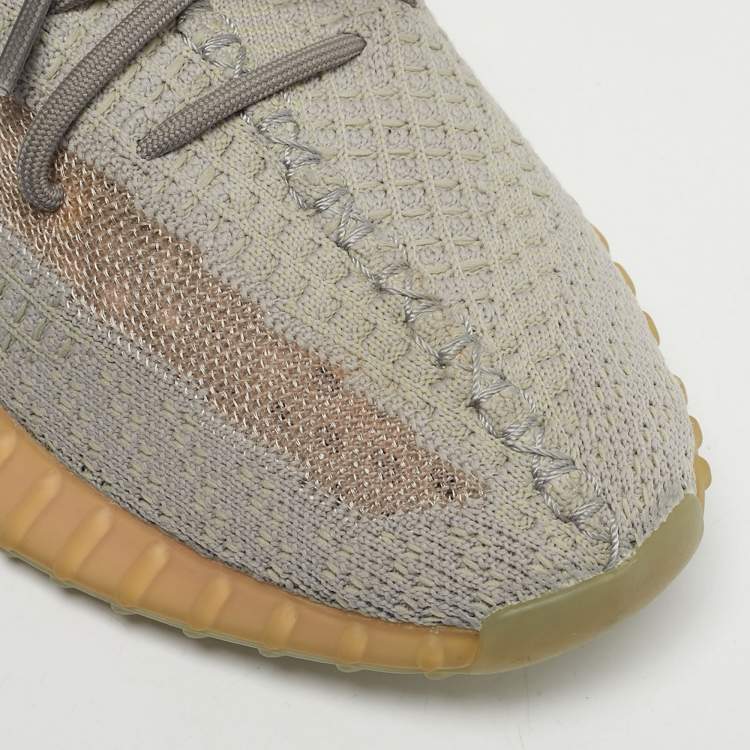 Pre Owned Yeezy x Adidas Grey Knit Fabric Boost 350 V2 Low Top Sneakers Size 41.5