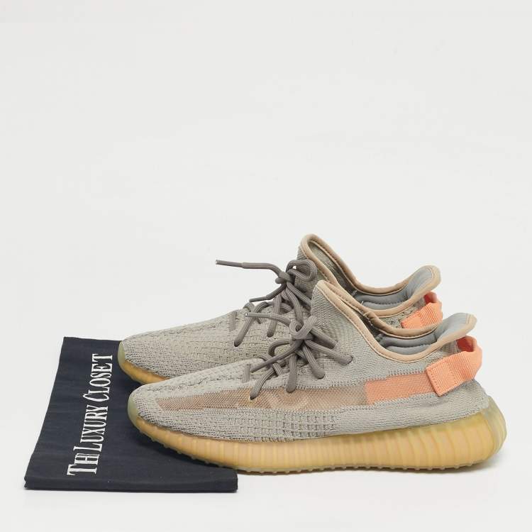 Pre Owned Yeezy x Adidas Grey Knit Fabric Boost 350 V2 Low Top Sneakers Size 41.5