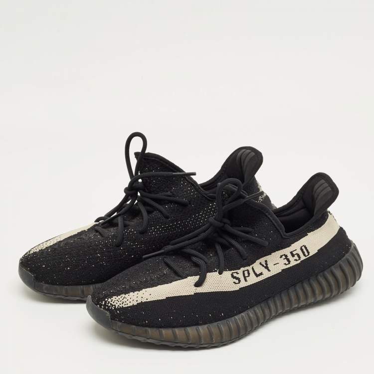 Pre Owned Yeezy x Adidas Black Knit Fabric Boost 350 V2 Low Top Sneakers Size 46.5