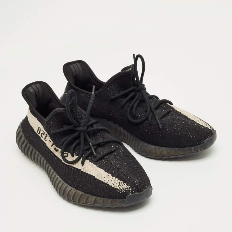 Pre Owned Yeezy x Adidas Black Knit Fabric Boost 350 V2 Low Top Sneakers Size 46.5