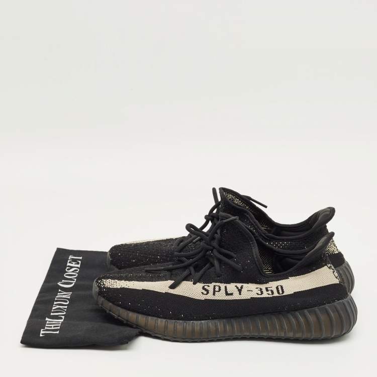 Pre Owned Yeezy x Adidas Black Knit Fabric Boost 350 V2 Low Top Sneakers Size 46.5