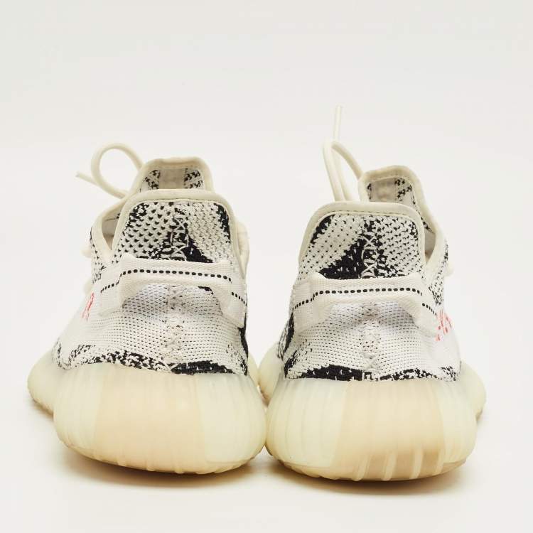 Pre Owned Yeezy x Adidas White/Black Knit Fabric Boost 350 V2 Zebra Sneakers Size 45 1/3