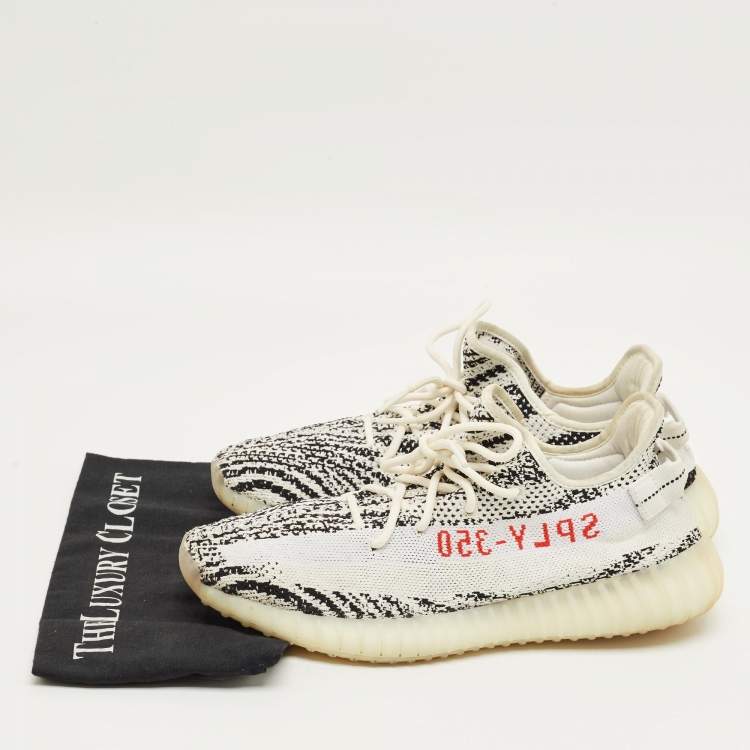 Pre Owned Yeezy x Adidas White/Black Knit Fabric Boost 350 V2 Zebra Sneakers Size 45 1/3
