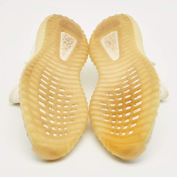 Pre Owned Yeezy x Adidas White Knit Fabric Boost 350 V2 Cream Sneakers Size 45 1/3