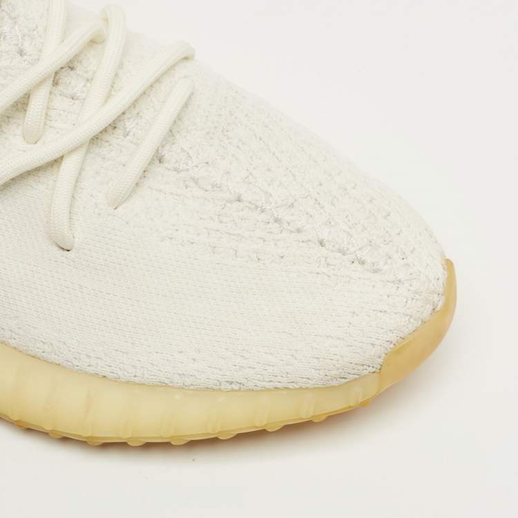 Pre Owned Yeezy x Adidas White Knit Fabric Boost 350 V2 Cream Sneakers Size 45 1/3
