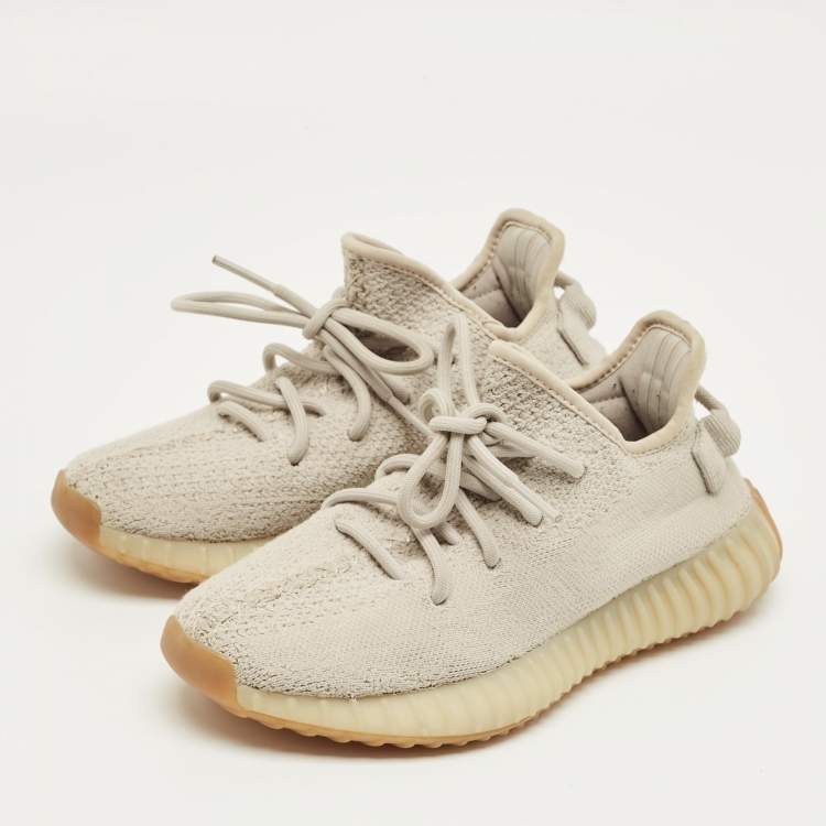 Pre Owned Yeezy x Adidas Grey Knit Fabric Boost 350 V2 Sesame Sneakers Size 36 2/3
