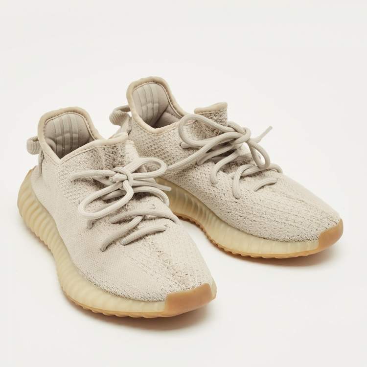 Pre Owned Yeezy x Adidas Grey Knit Fabric Boost 350 V2 Sesame Sneakers Size 36 2/3