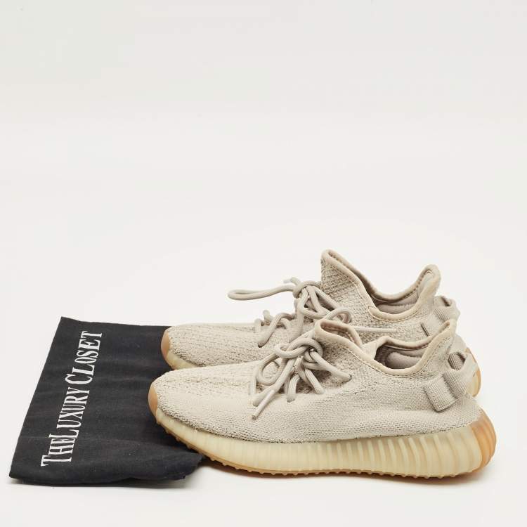 Pre Owned Yeezy x Adidas Grey Knit Fabric Boost 350 V2 Sesame Sneakers Size 36 2/3