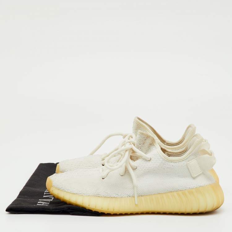 Pre Owned Yeezy x Adidas White Knit Fabric Boost 350 V2 Cream White Sneakers Size 37 1/3