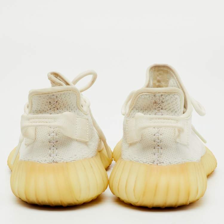 Pre Owned Yeezy x Adidas White Knit Fabric Boost 350 V2 Cream White Sneakers Size 37 1/3