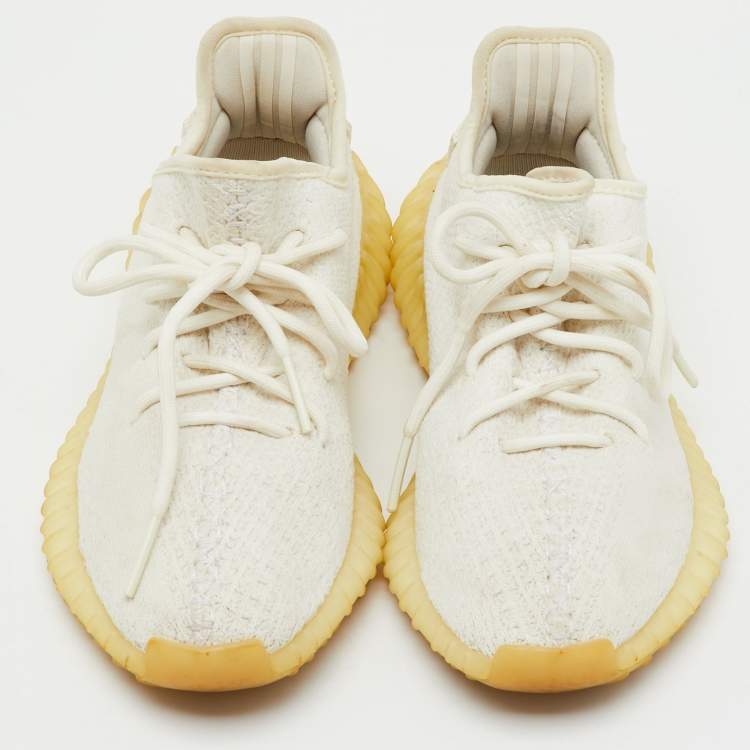 Pre Owned Yeezy x Adidas White Knit Fabric Boost 350 V2 Cream White Sneakers Size 37 1/3