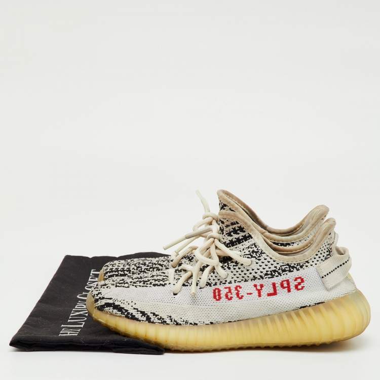 Pre Owned Yeezy x Adidas White/Black Knit Fabric Boost 350 V2 Zebra Sneakers Size 36 2/3
