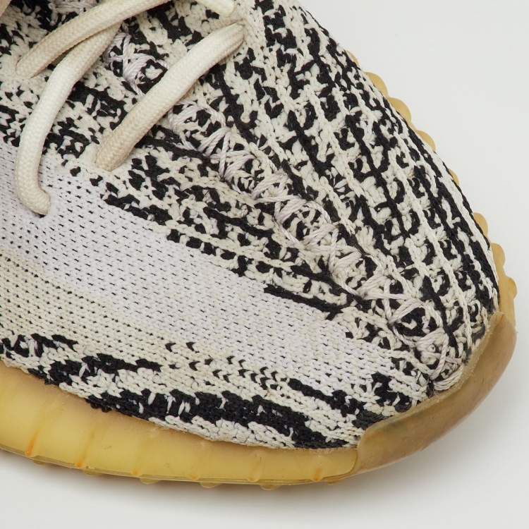 Pre Owned Yeezy x Adidas White/Black Knit Fabric Boost 350 V2 Zebra Sneakers Size 36 2/3