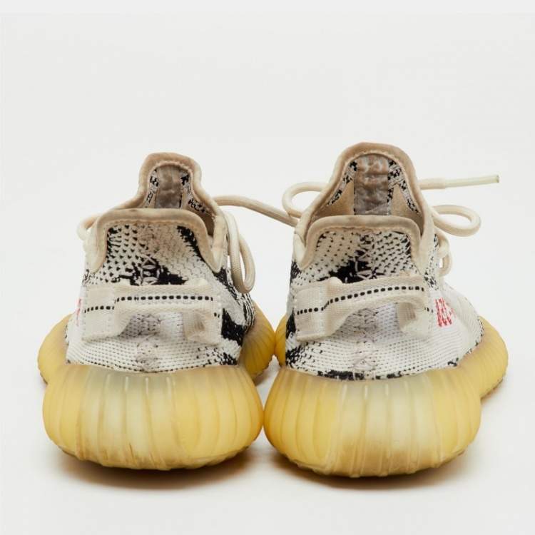 Pre Owned Yeezy x Adidas White/Black Knit Fabric Boost 350 V2 Zebra Sneakers Size 36 2/3