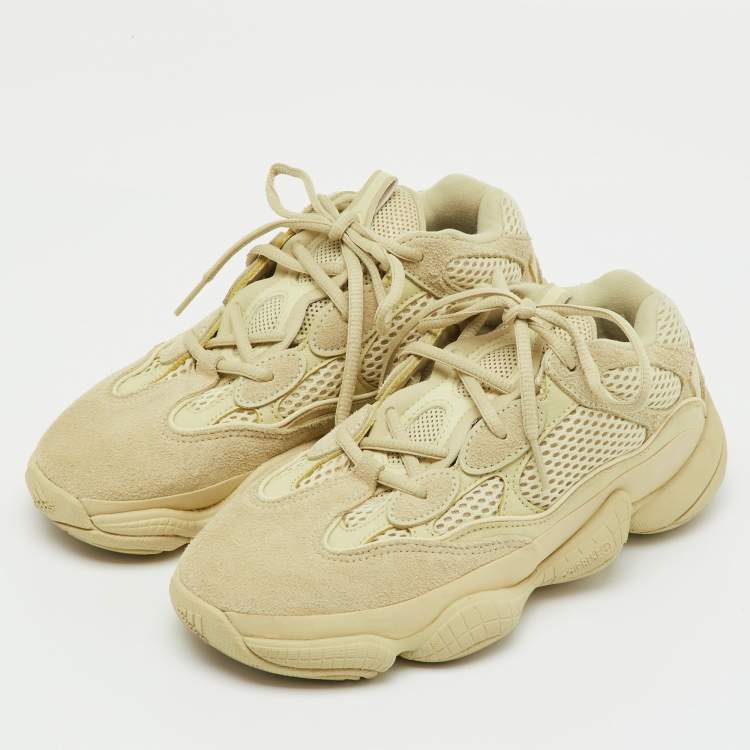 Pre Owned Yeezy x Adidas Cream Suede and Mesh Yeezy 500 Super Moon Yellow Sneakers Size 37 1/3