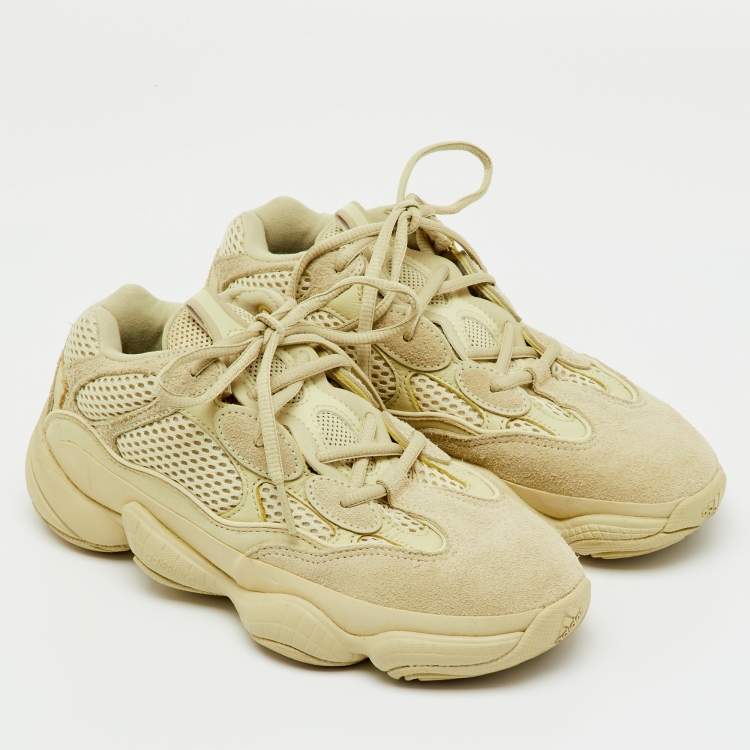Pre Owned Yeezy x Adidas Cream Suede and Mesh Yeezy 500 Super Moon Yellow Sneakers Size 37 1/3