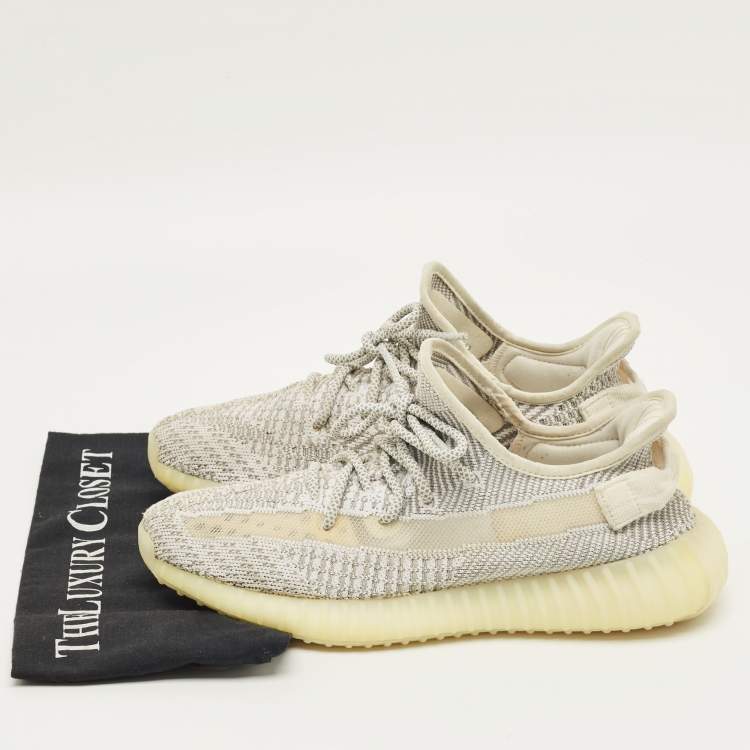 Pre Owned Yeezy x Adidas White/Grey Knit Fabric Boost 350 V2 Static (Non Reflective) Sneakers Size 42