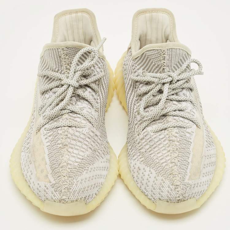 Pre Owned Yeezy x Adidas White/Grey Knit Fabric Boost 350 V2 Static (Non Reflective) Sneakers Size 42