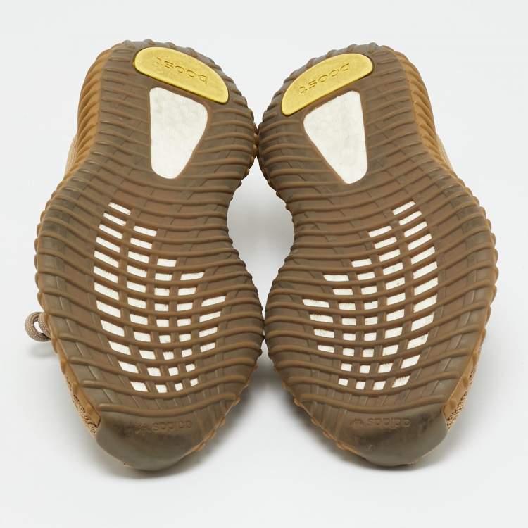 Pre Owned Yeezy x Adidas Boost 350 V2 Earth Size 39 1/3 Brown Knit Fabric Low Top Sneakers