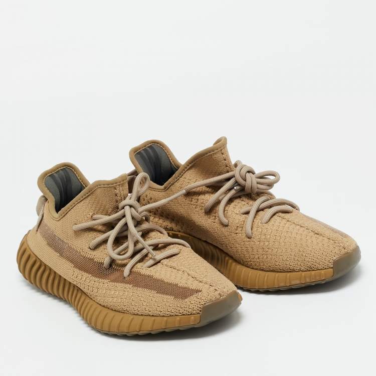 Pre Owned Yeezy x Adidas Boost 350 V2 Earth Size 39 1/3 Brown Knit Fabric Low Top Sneakers