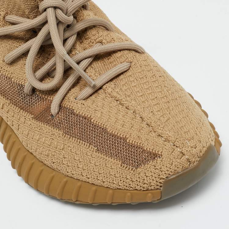 Pre Owned Yeezy x Adidas Boost 350 V2 Earth Size 39 1/3 Brown Knit Fabric Low Top Sneakers