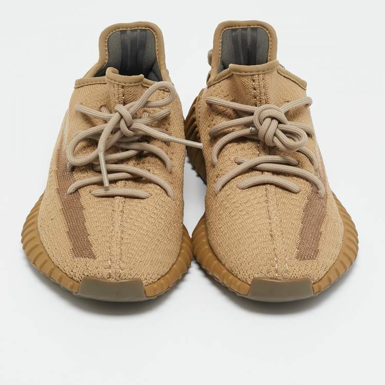 Pre Owned Yeezy x Adidas Boost 350 V2 Earth Size 39 1/3 Brown Knit Fabric Low Top Sneakers