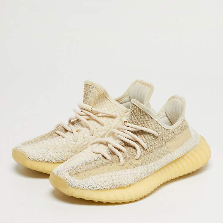 Pre Owned Yeezy x Adidas Boost 350 V2 Natural Size 39 1/3 Beige Knit Fabric Low Top Sneakers