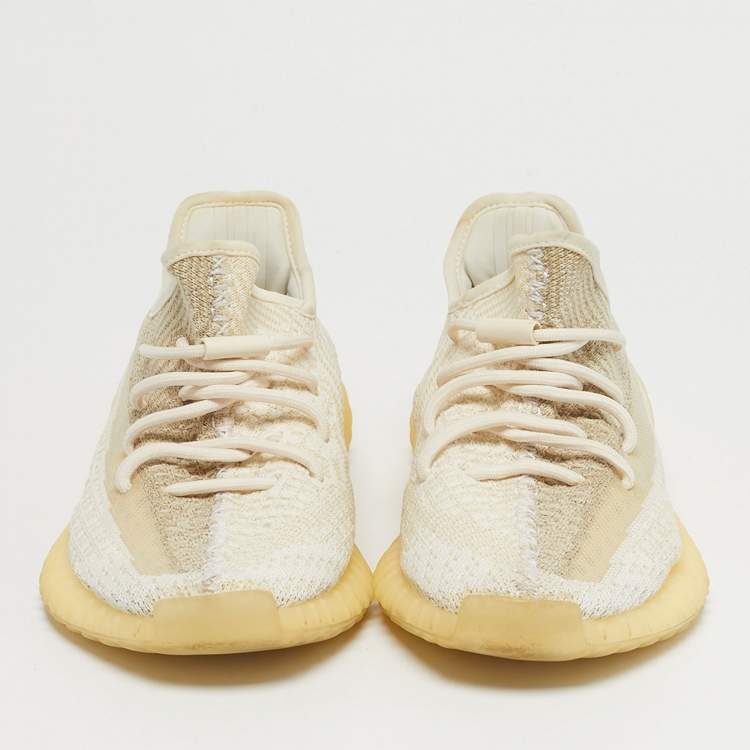 Pre Owned Yeezy x Adidas Boost 350 V2 Natural Size 39 1/3 Beige Knit Fabric Low Top Sneakers