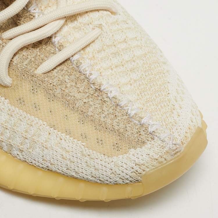 Pre Owned Yeezy x Adidas Boost 350 V2 Natural Size 39 1/3 Beige Knit Fabric Low Top Sneakers