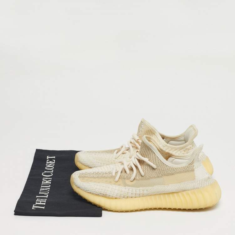 Pre Owned Yeezy x Adidas Boost 350 V2 Natural Size 39 1/3 Beige Knit Fabric Low Top Sneakers