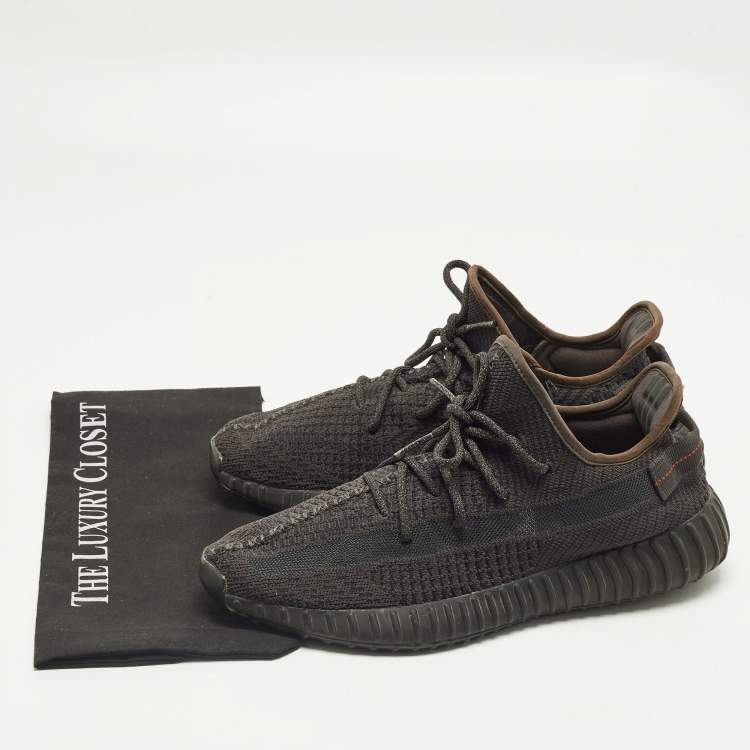Pre Owned Yeezy x Adidas Boost 350 V2 Black (Non-Reflective) Size 45 1/3 Black Knit Fabric Low Top Sneakers