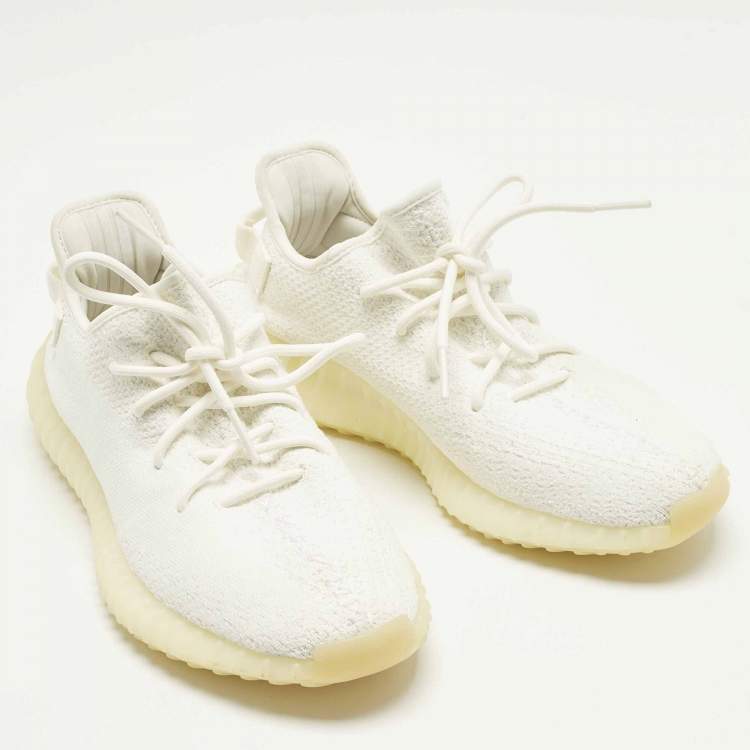 Pre Owned Yeezy x Adidas Boost 350 V2 Cream Size 43 1/3 White Knit Fabric Low Top Sneakers