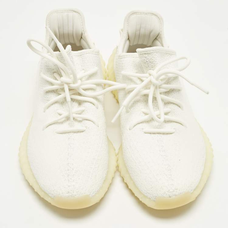 Pre Owned Yeezy x Adidas Boost 350 V2 Cream Size 43 1/3 White Knit Fabric Low Top Sneakers
