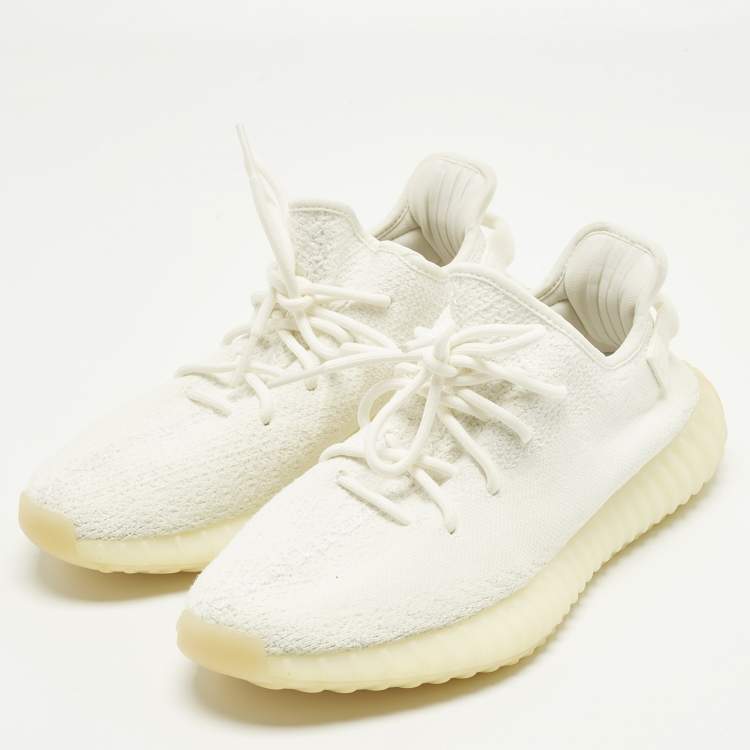 Pre Owned Yeezy x Adidas Boost 350 V2 Cream Size 43 1/3 White Knit Fabric Low Top Sneakers