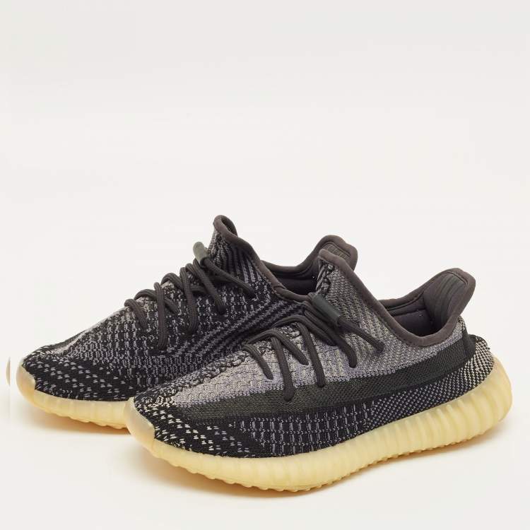 Pre Owned Yeezy x Adidas Boost 350 V2 Size 38 Black/Grey Knit Fabric Low Top Sneakers