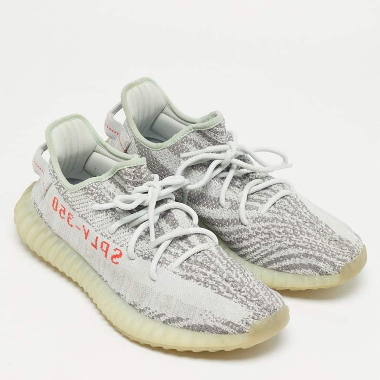 Pre Owned Yeezy x Adidas Boost 350 V2 Size 44 Grey Knit Fabric Low Top Sneakers