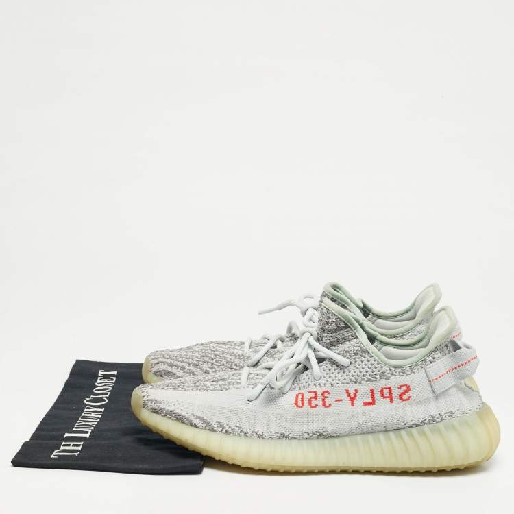 Pre Owned Yeezy x Adidas Boost 350 V2 Size 44 Grey Knit Fabric Low Top Sneakers