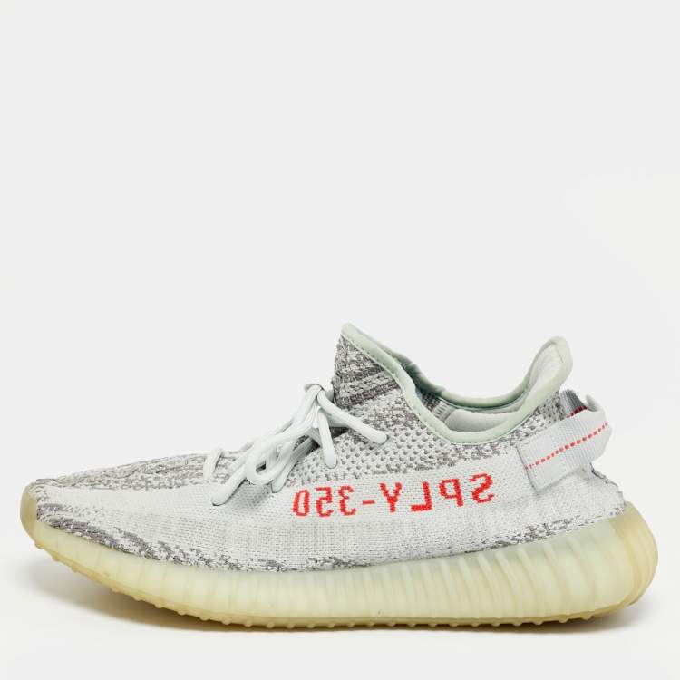 Pre Owned Yeezy x Adidas Boost 350 V2 Size 44 Grey Knit Fabric Low Top Sneakers