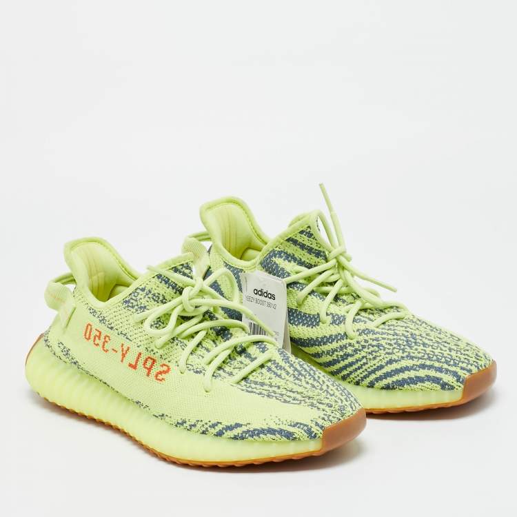 Pre Owned Yeezy x Adidas Boost 350 V2 Semi Frozen Size 44 2/3 Yellow Knit Fabric Low Top Sneakers