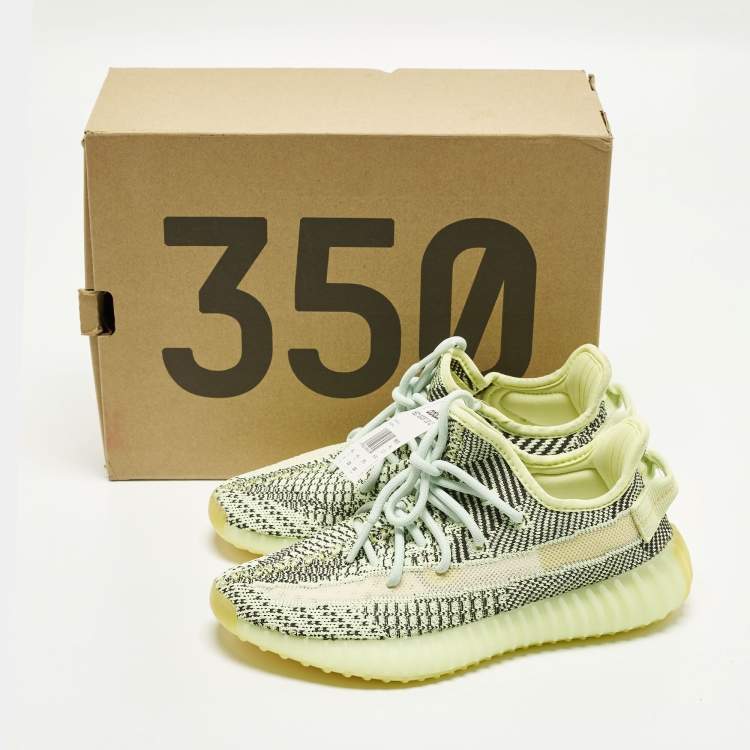 Pre Owned Yeezy x Adidas Boost 350 V2 Yeezreel (Non Reflective) Size 37 1/3 Green Knit Fabric Sneakers