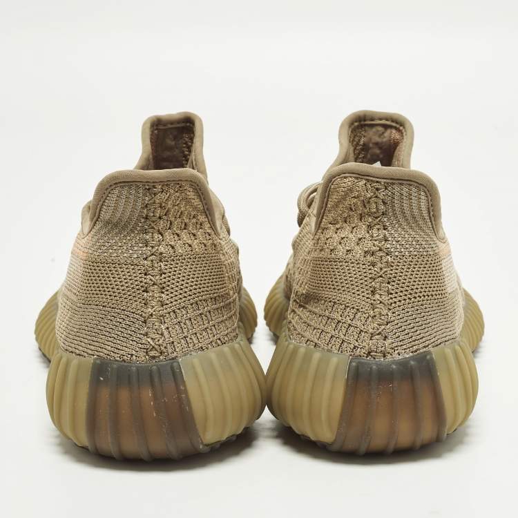 Pre Owned Yeezy x Adidas Boost 350 V2 Sand Taupe Size 42 Brown Knit Fabric Lace Up Sneakers