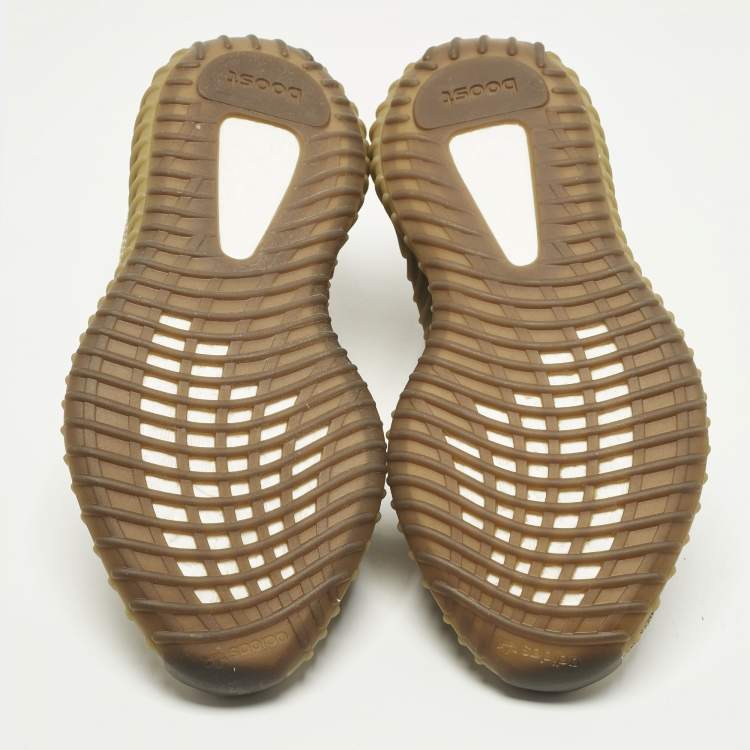 Pre Owned Yeezy x Adidas Boost 350 V2 Sand Taupe Size 42 Brown Knit Fabric Lace Up Sneakers