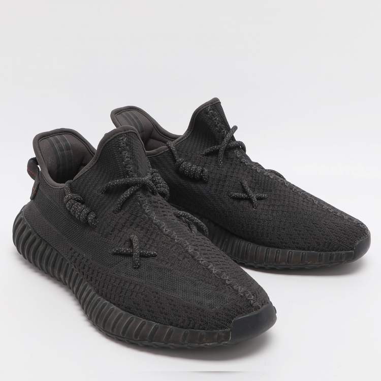 Pre Owned Yeezy x Adidas Boost 350 V2 Size 44 2/3 Black Knit Fabric Low Top Sneakers